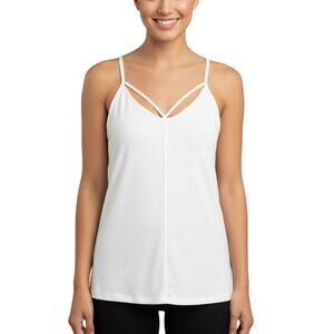 Laila Jayde Ribbed Strappy Tank Top White Rayon Blend Women Small NWT